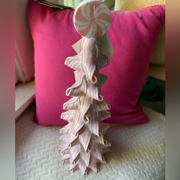 Cupcakes & Cashmere PINK Peppermint Striped Christmas Tree w/Glitter NWT - Picture 2 of 5